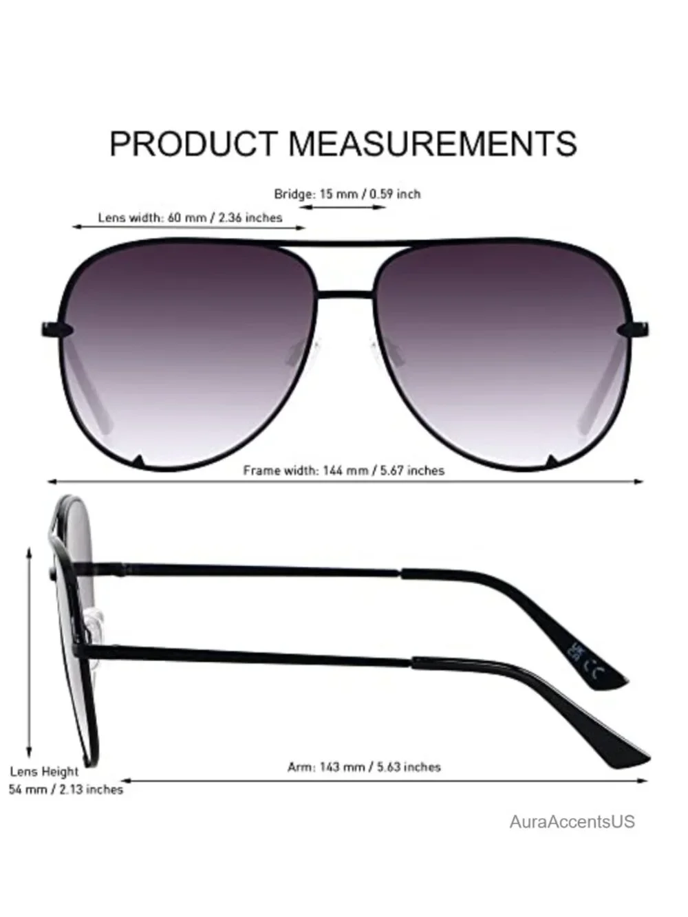 Oversized Aviator Sunglasses UV400 Protection Full Frame Metal